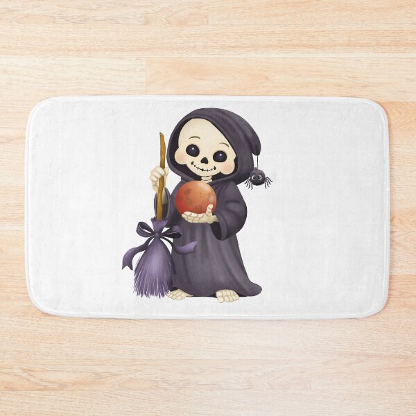 Item preview, Cute Pastel Goth Grim Reaper Skeleton with Broom and Spider designed and sold by poonzapoon.
