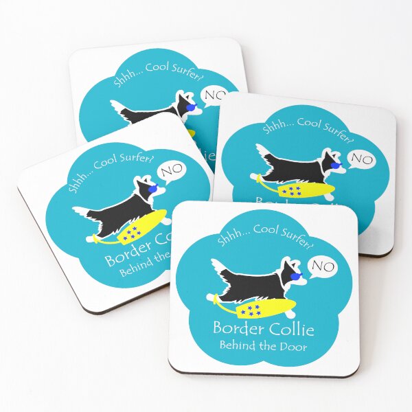 Item preview, Funny Border Collie Cool Surfer Behind the Door Blue Base designed and sold by Na7nasColorShop.