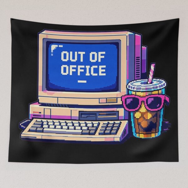 Item preview, Out of Office – Retro Pixel Computer & Iced Coffee designed and sold by Timeless Junction.