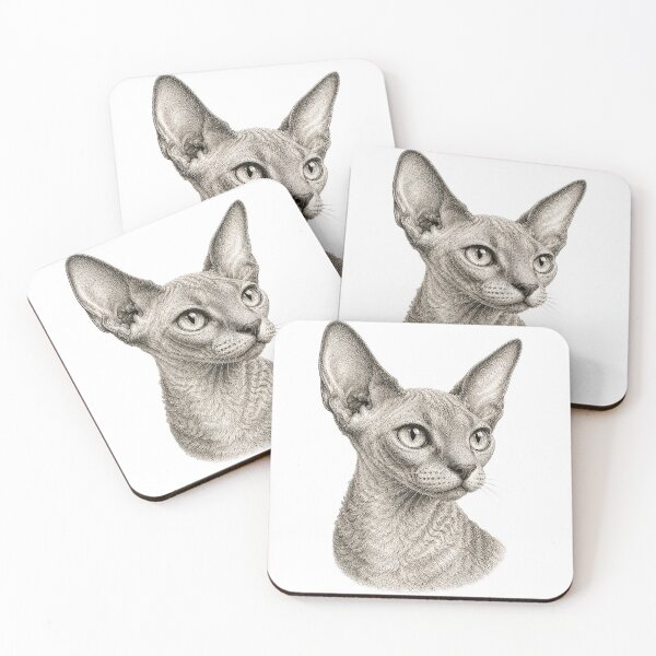 Item preview, Ilustración grabada del retrato de un gato Devon Rex designed and sold by Inspired Arts.