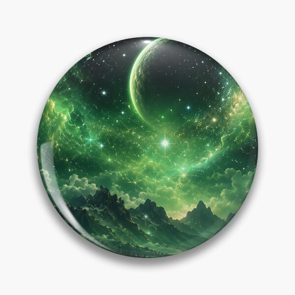 Item preview, Green Nebula Planet Over Misty Mountain Lake designed and sold by Aureva Arts Shop.