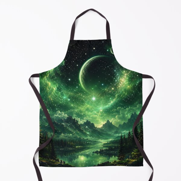 Item preview, Green Nebula Planet Over Misty Mountain Lake designed and sold by Aureva Arts Shop.