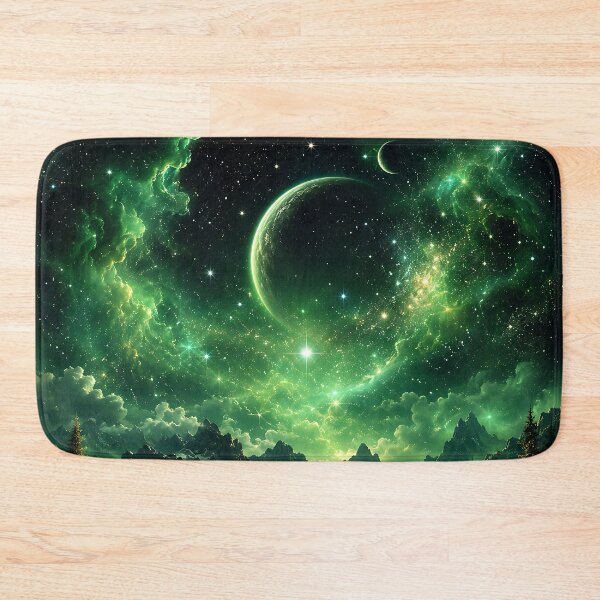 Item preview, Green Nebula Planet Over Misty Mountain Lake designed and sold by Aureva Arts Shop.