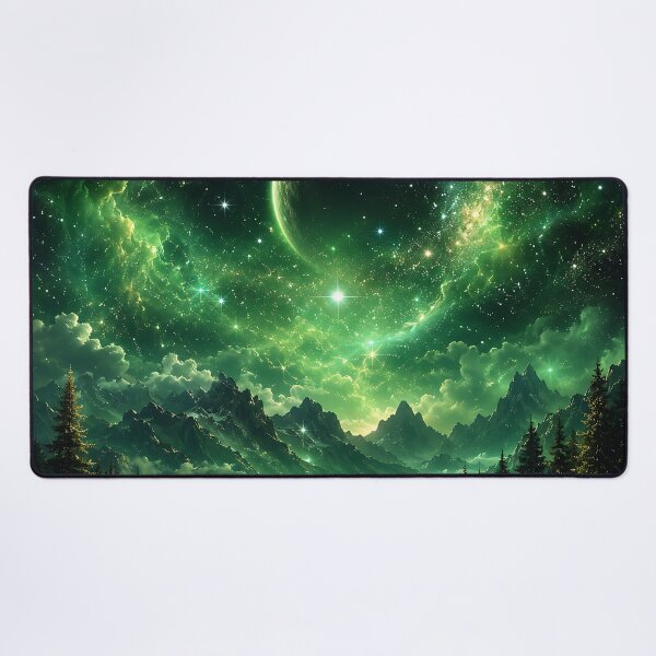 Item preview, Green Nebula Planet Over Misty Mountain Lake designed and sold by Aureva Arts Shop.
