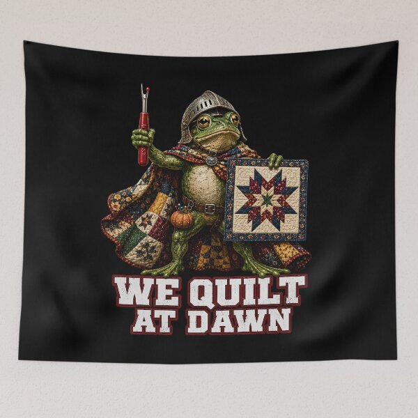 Item preview, We Quilt at Dawn – Funny Frog Quilter Warrior designed and sold by THREE LITTLE BEANS.