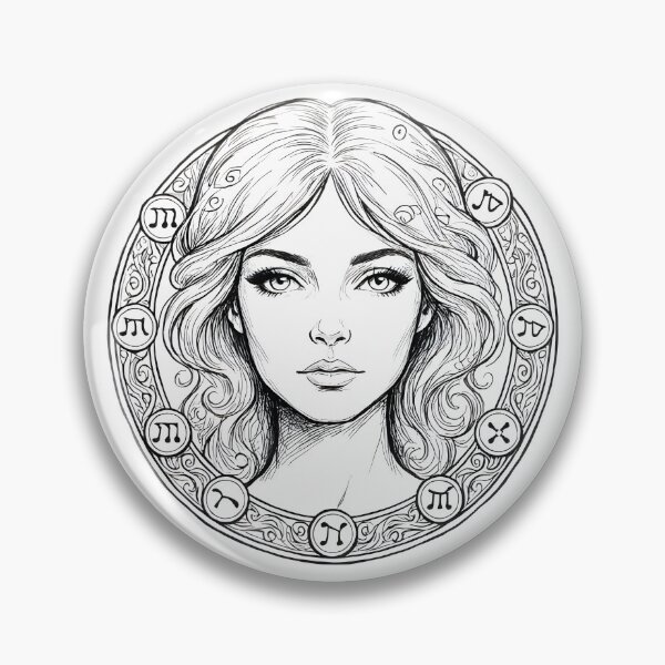 Item preview, Virgo Woman All Zodiac Signs Circle Sketch Vintage Art designed and sold by Zodiac Celestial Art.