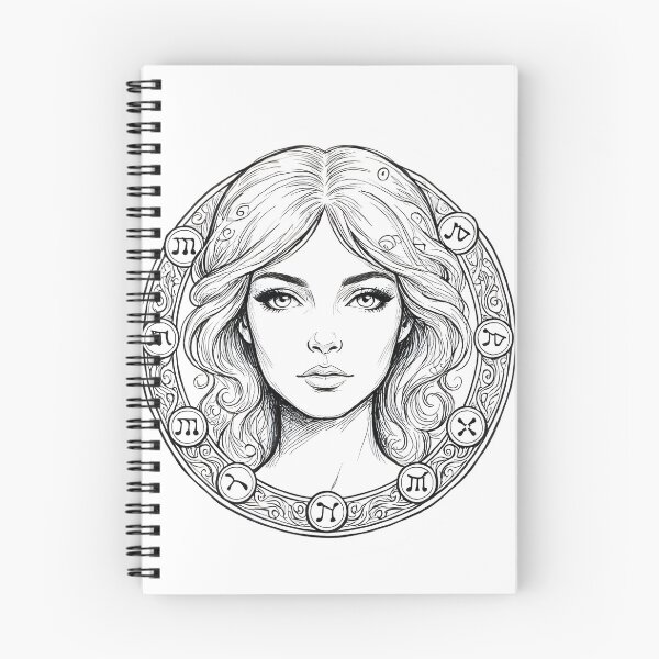 Item preview, Virgo Woman All Zodiac Signs Circle Sketch Vintage Art designed and sold by Zodiac Celestial Art.