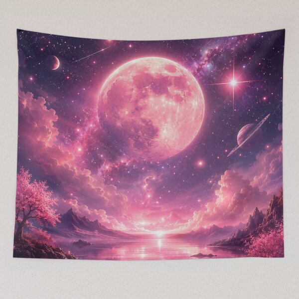Item preview, Pink Moon Fantasy Sky Over Cherry Blossom Lake designed and sold by Aureva Arts Shop.