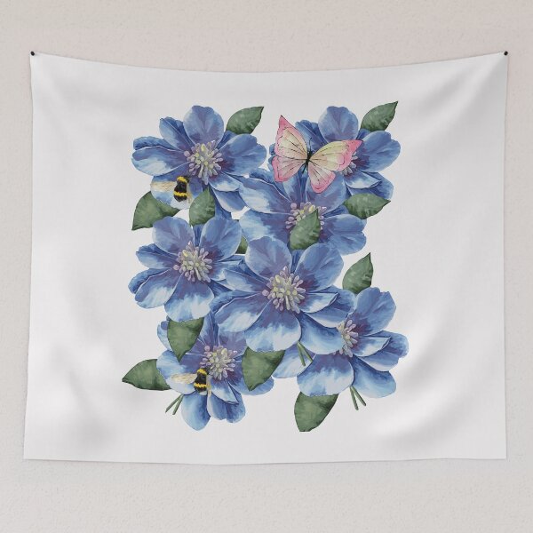 Item preview,  Blue Watercolor Flowers with Bee and Butterfly designed and sold by EwaMariaShop.