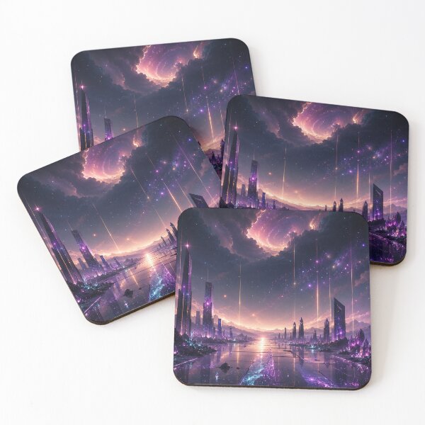 Item preview, Purple Crystal City Skyline Cosmic Nebula Sky designed and sold by Aureva Arts Shop.