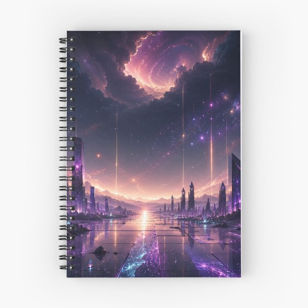 Item preview, Purple Crystal City Skyline Cosmic Nebula Sky designed and sold by Aureva Arts Shop.