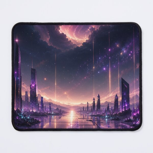 Item preview, Purple Crystal City Skyline Cosmic Nebula Sky designed and sold by Aureva Arts Shop.