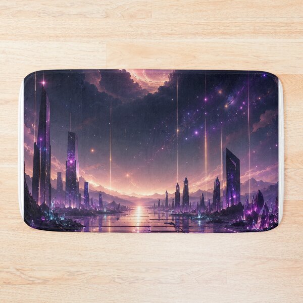 Item preview, Purple Crystal City Skyline Cosmic Nebula Sky designed and sold by Aureva Arts Shop.