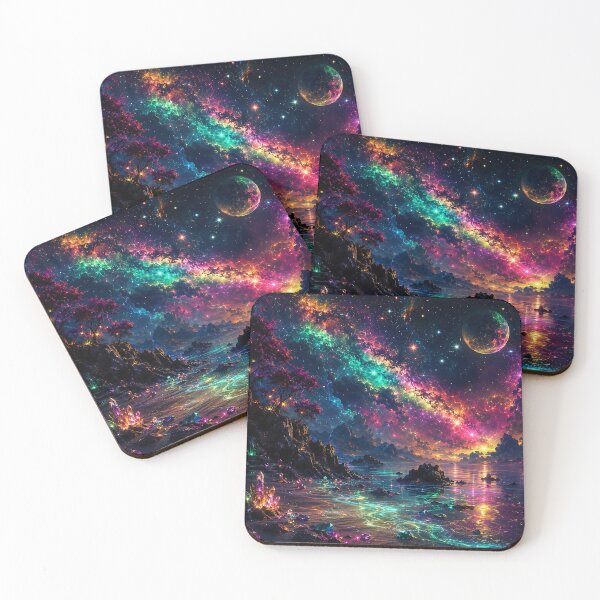 Item preview, Rainbow Nebula Galaxy Over Crystal Ocean Shore designed and sold by Aureva Arts Shop.
