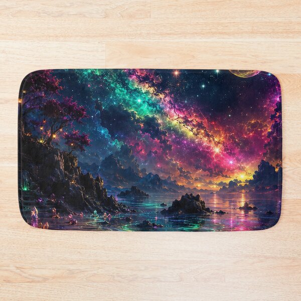 Item preview, Rainbow Nebula Galaxy Over Crystal Ocean Shore designed and sold by Aureva Arts Shop.