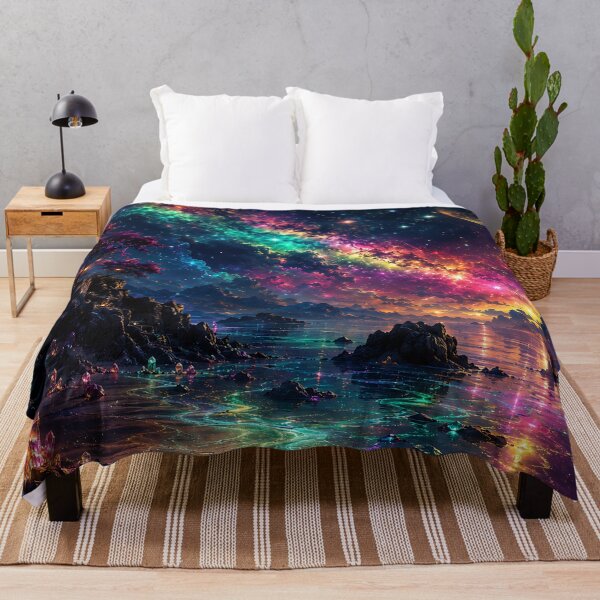Item preview, Rainbow Nebula Galaxy Over Crystal Ocean Shore designed and sold by Aureva Arts Shop.