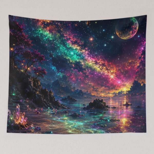Item preview, Rainbow Nebula Galaxy Over Crystal Ocean Shore designed and sold by Aureva Arts Shop.