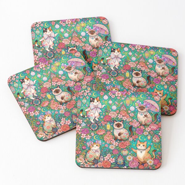 Item preview, Enchanted Floral Cats Botanical Pattern designed and sold by Iampoji.