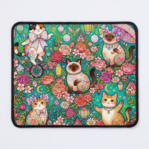 Item preview, Enchanted Floral Cats Botanical Pattern designed and sold by Iampoji.