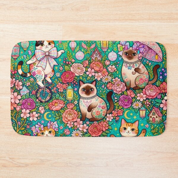 Item preview, Enchanted Floral Cats Botanical Pattern designed and sold by Iampoji.