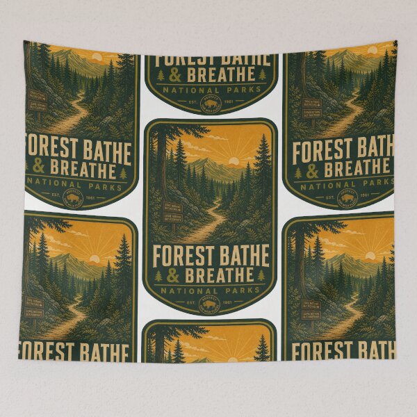 Item preview, Forest Trail National Park Poster Vintage 1960s Hiking Art Print Sticker Nature Gift designed and sold by sharifex.