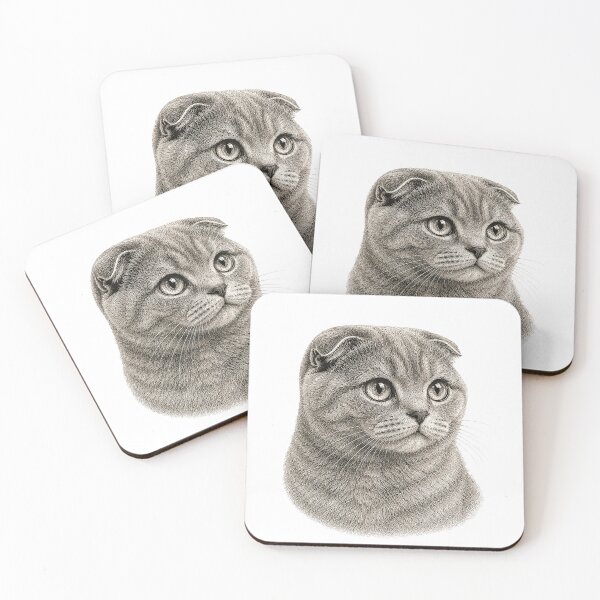 Item preview, Ilustración grabada del retrato de un gato Scottish Fold designed and sold by Inspired Arts.