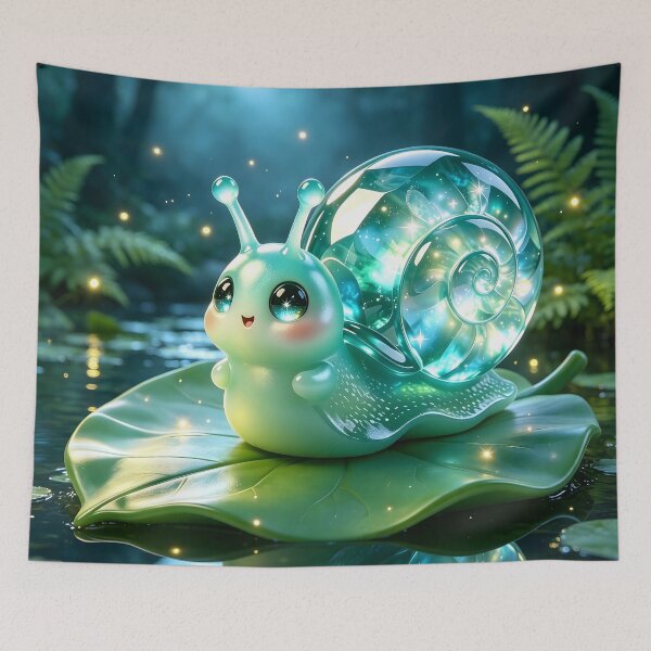 Item preview, Leafy Serenity - Cute Emerald Snail Resting on a Spring Leaf designed and sold by ABYSSLAB.