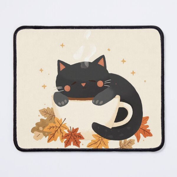 Item preview, Cozy Black Cat Coffee Autumn Leaves designed and sold by AEVORI.