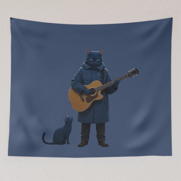 Item preview, Lofi Cat Musician with Acoustic Guitar Winter Busker designed and sold by BLUESKY11a.