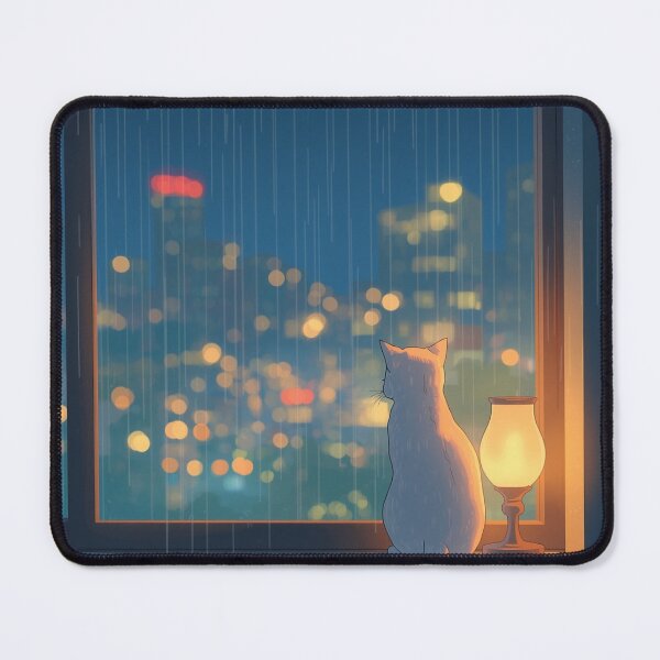 Item preview, Cozy Cat Rainy Window City Lights Lofi designed and sold by AEVORI.