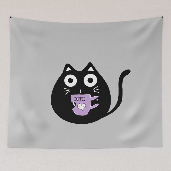 Item preview, Cute black cat drinking coffee  designed and sold by Min659.