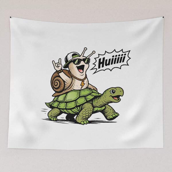 Item preview, Whoosh! Snail on turtle, funny motif designed and sold by Pommes im Bett.