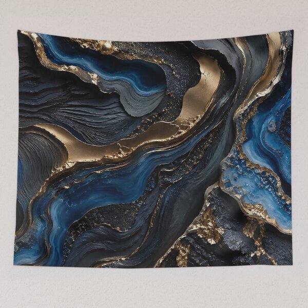 Item preview,  Blue Gold Agate Marble Abstract Fluid Art designed and sold by Aureva Arts Shop.