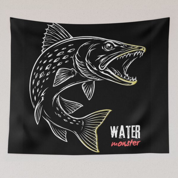 Item preview, Water Monster – Aggressive Predator Fish Vintage Fishing Design designed and sold by Karszul.
