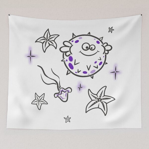 Item preview, Between Tides and Stars – Minimal Line Art Pufferfish designed and sold by Samaya-.