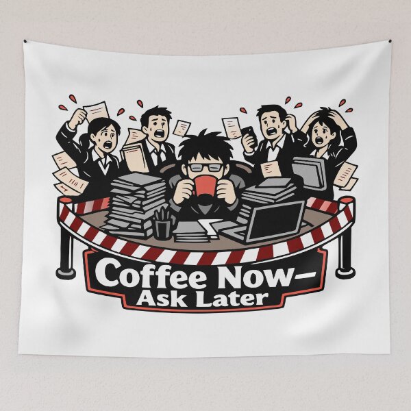 Item preview, Coffee Now Ask Later Office Coffee Motif designed and sold by Pommes im Bett.