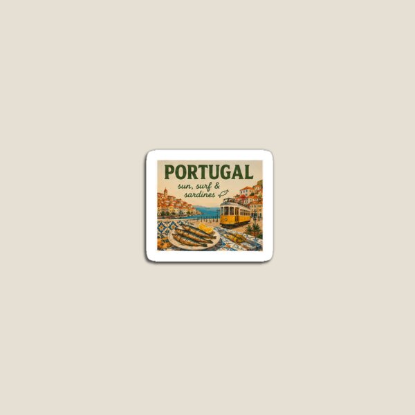 Item preview, Portugal Sun, Surf & Sardines | Vintage Lisbon Travel Poster designed and sold by DailyDose.com.