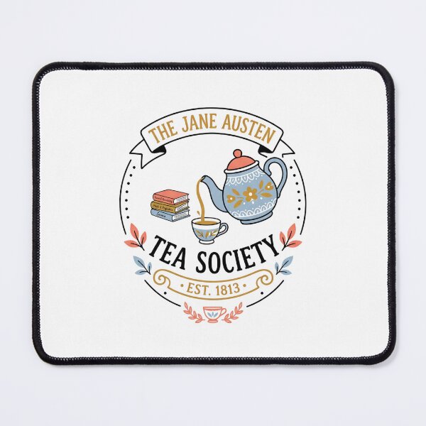 Item preview, The Jane Austen Tea Society Pride and Prejudice Coffee and Books Badge designed and sold by Fenay Designs.