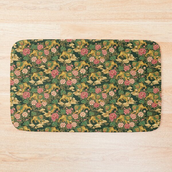Item preview, Chinese Guardian Lions Floral Pattern - Emerald Green & Gold designed and sold by ArtfulAlchemy1.