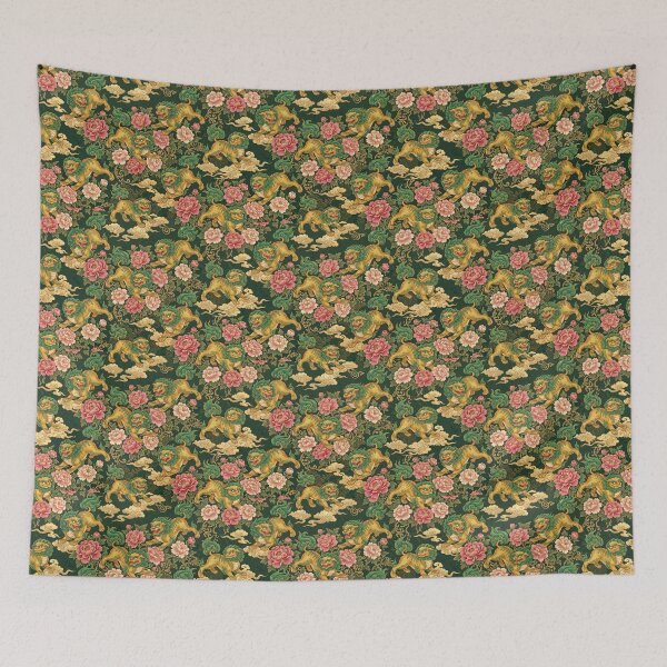 Item preview, Chinese Guardian Lions Floral Pattern - Emerald Green & Gold designed and sold by ArtfulAlchemy1.