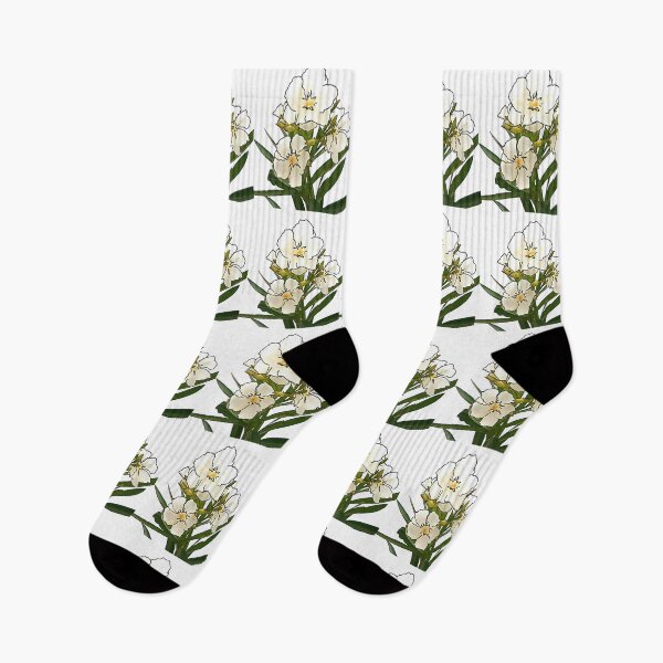 Item preview, White Oleander Black Outline Art On White designed and sold by taiche.