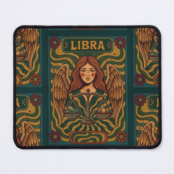 Item preview, Libra Zodiac Angel Art – Vintage Boho Astrology Illustration With Scales Of Justice designed and sold by RSDigitalPrintDesign.