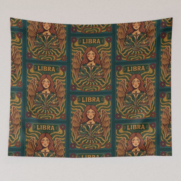 Item preview, Libra Zodiac Angel Art – Vintage Boho Astrology Illustration With Scales Of Justice designed and sold by RSDigitalPrintDesign.