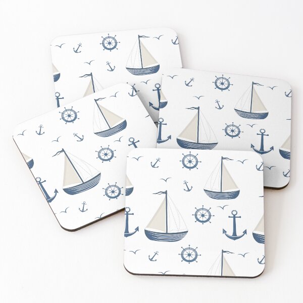 Item preview, Nautical Sailboat Pattern with Anchors and Ship Wheels designed and sold by YourHue.