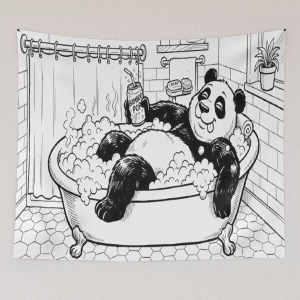 Item preview, Relaxing Panda in Bathtub – Cute Cartoon Shower Curtain designed and sold by ROVVI.