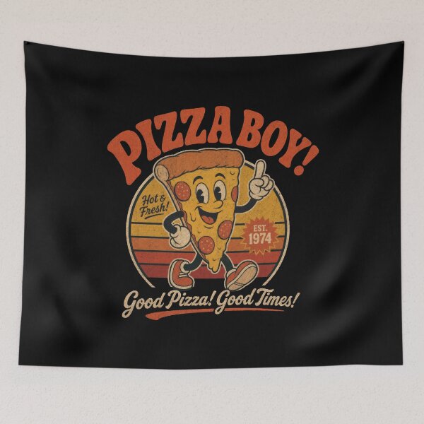 Item preview, Pizza Boy Funny Italian Food Pizza Slice Delivery Boy Cartoon Mascot vintage ad designed and sold by LD ART.