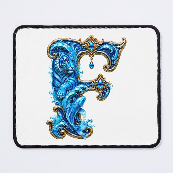 Item preview, Aqua Zodiac Guardian White Tiger-Pisces Letter F designed and sold by BlissBlvdShop.
