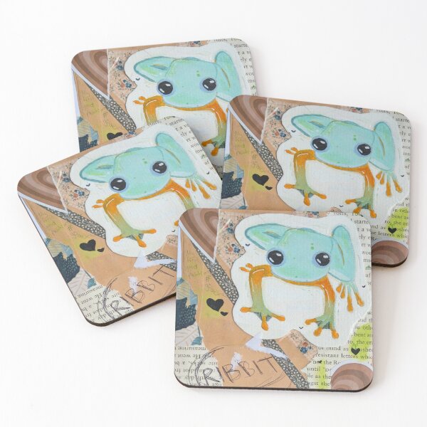Item preview, Cute Turquoise Gouache Tree Frog Cottagecore Collage Art designed and sold by Canvas & Chaos.