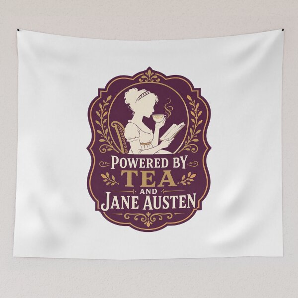 Item preview, Powered By Tea And Jane Austen Pride and Prejudice Crest Art designed and sold by Fenay Designs.