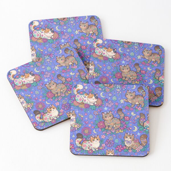 Item preview, Whimsical Cute Cats Floral Seamless Pattern designed and sold by Iampoji.